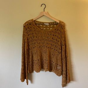 Altar’d State Copper Crochet Long Sleeve Top Size M/L